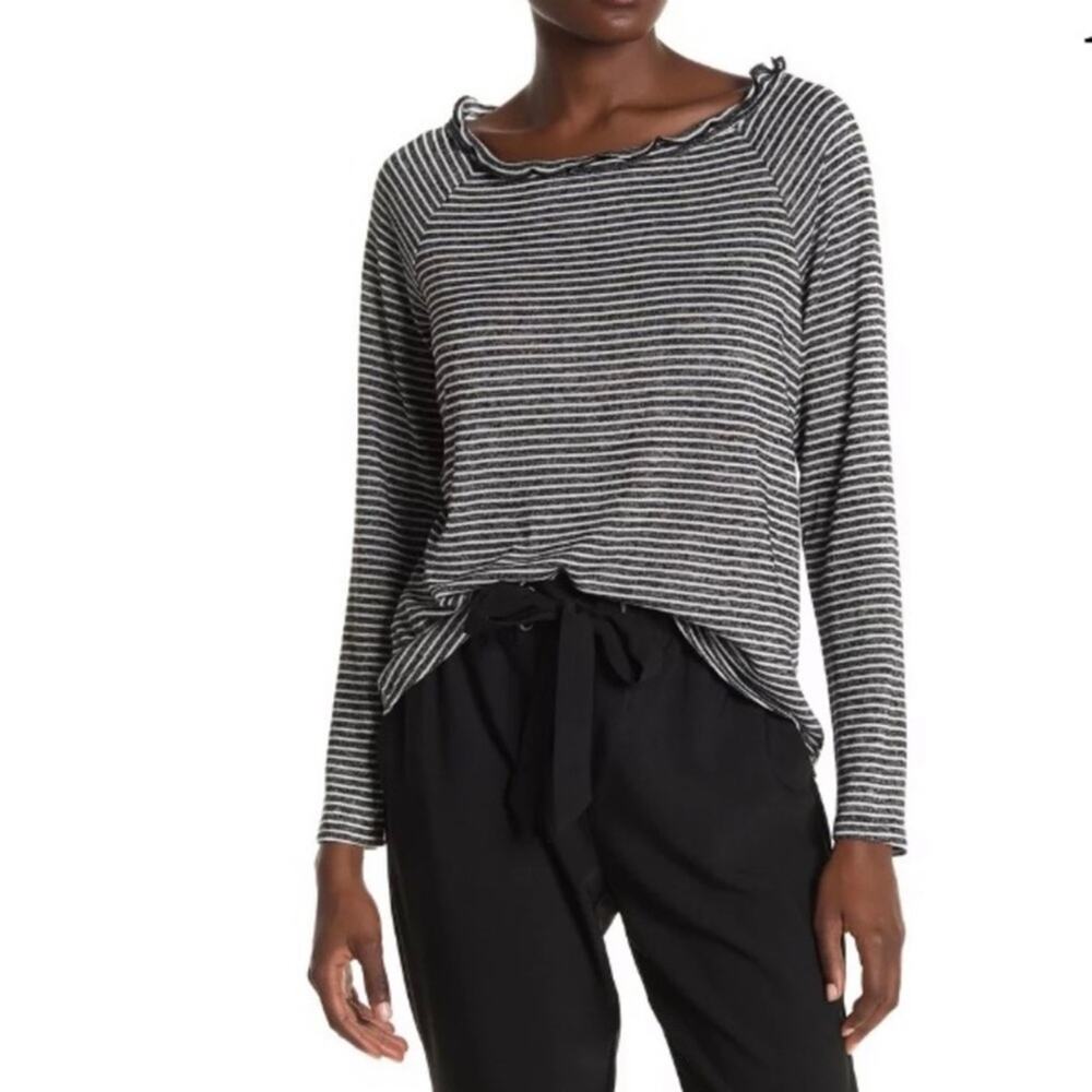 NWT GIBSON Ruffled Edge Raglan Striped Pullover